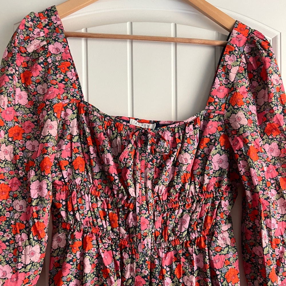 J.Crew x Liberty pink floral ruched mini dress. - Picture 6 of 9